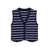 New V-Collar Striped Vest