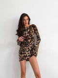 Women's Clothing 2025 Autumn And Winter 2025 New High-Waisted Collar Long-Sleeved Dress Personality Street Leopard-Print