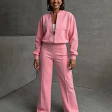 Women's Suit Fashion Pure Color Casual Loose Street Sports Sweater Suit Women's Two