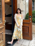 Xixi 13 Line 2025 Summer New Temperament Printing Lady Elegant High-Waist Sling Dress