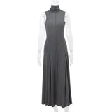 Zingj Summer New Product Yi Mengling With The Same Socialite Wind Royal Sister Temperament Elegant Stand Collar Sleeveless Dress
