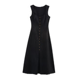 New Linen Solid Color Sleeveless Collar Fan Flute Dress