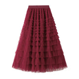 Yarn Lotus Leaf Side Temperament Skirt Women's Dress 2025 Spring And Autumn New Famous Woman Long Dress Thin Cake Skirt