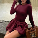 Long Sleeve Puff Baloon Fit Mini Dress- Outfit