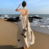 Zingj Design Handmade Three-Dimensional Embroidery Flower Cotton Linen Hollow Vacation Wind Sling