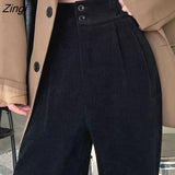 Loose White Corduroy Pants Women Korean Style Elegant High Waist Wide Leg Trousers Female 2023 Casual Straight