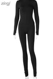 Fashion Casual Black Workout Bodycon Jumpsuits Women Rompers Long Sleeve Sporty One Piece Active Wear Jumpsuit