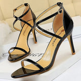 Patent Leather Women Sandals Sexy High Heels Summer Super High Heels 11 Cm Women Stiletto Sandals Female Party