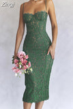 Lace Green Dress Elegant Sexy Night Wedding Guest Evening Party Dresses Spaghetti Strap Birthday Dresses for Women