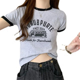 Zingj Summer New Sweet Hottie Girl Bump Color Round Collar Short Style On The Clothes Design Sense Shows Thin Students Short-Sleeved T-Shirt