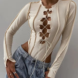 Zingj Ebay Sexy Pure Desire Wind Hollow Out Belt Anti Car Splicing Long Sleeve Slim Onesie Women's