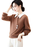 Chinese Style Chinese Style Curry Fake Two Sweater Women 2025 Autumn And Winter New Super Good-Looking Design Knitted Top