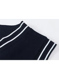 Women's Two Piece Outfits Korean Streetwear Style Striped Shirt Dress And Knitted Vest Belt Female 2023 Autumn Casual