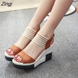 Fashion Wedge Women Shoes Casual Belt Buckle High Heel Shoes Fish Mouth Sandals 2023 Luxury Sandal Women Buty