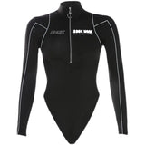 Zingj Wind Line Feeling Hot Girl Tight Zipper Splicing High Collar Long Sleeve Onesie 2024 Early Autumn Women's