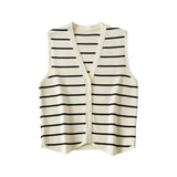 Women's Clothing Explosion V-Neck Sleeveless Striped Knitted Vest Women's