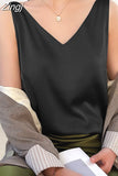Women's Blouses New Sleeveless Elegant Shirt Office Uniform V Neck Basic Female Silk Satin Blouse Summer Tunic