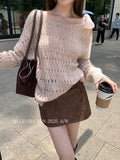 Xixi 2025 Autumn White Standard Temperament With Hollow Long Sleeves Pure Color Knitwear Sweater Sweater Women
