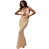 New Women's Temperament Lace Lace Lace Lace Hanging Neck V-Neck Hollow Bare Back Dress Dress