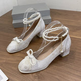 Women 2025 New Chinese Bow Pearl Chain Head Shallow Thick And Set Mary Treasure