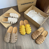 Woven Bun Head Half Slippers Women's Shoes Wear 2025 New Summer Pedal Soft Bottom Boaster