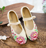 Zingj Shoes Injection Plastic Soft Sole Large Size Fat Feet Mother Shoes Women Embroidered Cloth Shoes Single Shoes Spring / Summer