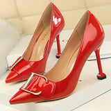 Shoes Metal Button Woman Pumps Patent Leather High Heels Luxurious Sexy Party Shoes Stiletto Heels Ladies Large Size