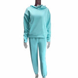 Women's Pure Color Casual Fashion Trousers Thick Sports Hoodie Set