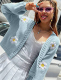 Women's Autumn New Sweet Flower Pattern Sweater Open Shirt Loose Short Knitted Women's