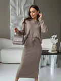 Knitted Suit For Women's Knitted Yarn For The Autumn/Winter 2025 Soft Open-Fork Sweater Plus T-Shirt With Half-Body