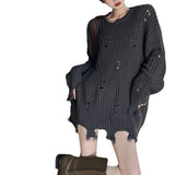 Zingj Hole Sweater Female Autumn Winter Design Sense Niche 2024 New Loose Lazy Wind Retro Bottom Sweater Female-Outfit