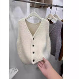 Solid Color Sleeveless Cardigan Knitted Vest 2024 Autumn And Winter New Style Folded Sweater Women's