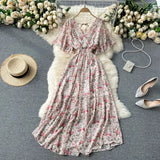 New Seaside Holiday Dress Women Spring And Autumn 2025 New Sexy V Receive Lanky