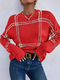 Autumn And Winter New Lattice Color Collar Sweater Women Casual Long-Sleeved Round Collar Collar Knitted