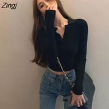 Womens Single Breasted O-neck Skinny Short Tops Sexy Ins Korean Style Cool Party All-match Ladies Female Spring