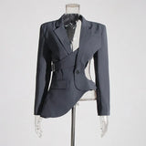 Niche Style Suit Women's Clothing 2025 Autumn And Winter New Asymmetrical Hollow Bare Waist Repair Small Suit Jacket