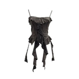 Wasteland To Make Old Hole Slings Vest Irregular Lotus Side Ribbon Short Sleeveless Top