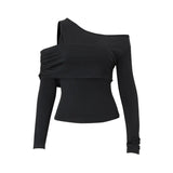Zingj Women's Wear 2024 Autumn And Winter New Sexy Diagonal Collar Solid Color Slim And Versatile Knit Long Sleeve Bottom