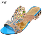 Summer Fashion Women's Sandals Color Water Drill Slippers Woman Strange Heel Large Size 40 41 Female Hollow Out Flip