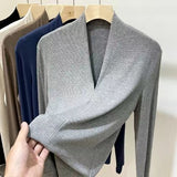 Zingj Temperament Goddess 2024 Autumn New Good Version V Collar Short Sleeve Female Slim Slim Elastic Cotton Black