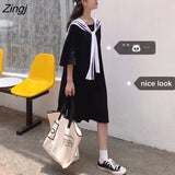 Women Hot Sale L-4XL Summer Baggy Simple All-match Cozy Sailor Collar Patchwork Students Preppy Style Ulzzang