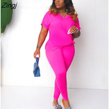 Two Piece Sets Women Summer Casual Loose Pullover Top And Pants Set Plus Clothing Matching Set