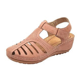 Summer New Large-Size Hole Shoe Bag Head Retro Sandals Magic Sticker Hollow Slope And Round Head Women's