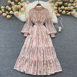 Autumn Vintage Chic Gentle Wind Broken Flower Dress Women's Standing Collar Long Dress Yang Age Reduction French First Love
