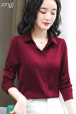 Women Shirts Satin Long Sleeve Blouse Women Fashion Elegant White Shirt Solid Basic Womens Tops and Blouses New Female