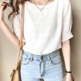 Women White Fairy Fashion Summer Thin Short Sleeve Simple All-match O-neck Korean Style Sweet Leisure Comfort Female