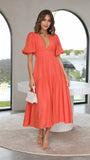 Zingj Years Leisure Fashion Trend Summer V Collar Waist Long Dress