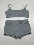 Casual Style Simple Gray Knitted Sling Vest Shorts Two Sets Of Hottie Tight