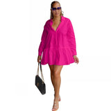 Sexy Dresses For Women 2023 Long Sleeve Bodycon Shirt Blouse Dress Female Buttons Flounced Edge Club Mini