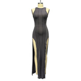Women's 2025 Summer New Round-Neck Sleeveless Dress Pure Color High Open Fork To Repair Sexy